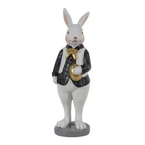 Dekorace králík v košili držící zlaté vajíčko - 5*5*15 cm 6PR3576 obraz