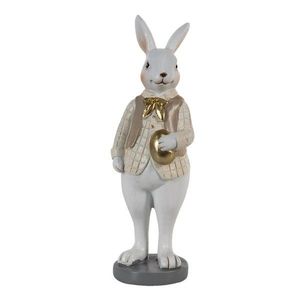 Dekorace králík v béžové košili držící zlaté vajíčko - 5*5*15 cm 6PR3578 obraz
