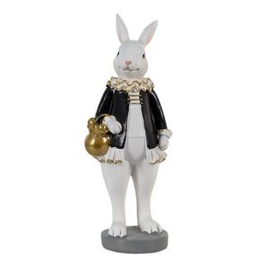 Dekorace králík v černém kabátku držící zlatý měšec - 7*7*20 cm 6PR3581 obraz