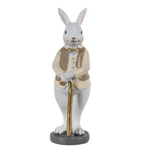 Dekorace králík v béžové košili se zlatou holí - 5*5*15 cm 6PR3585 obraz
