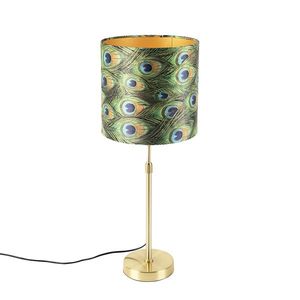 Stolní lampa zlatá / mosaz s velurovým odstínem páv 25 cm - Parte obraz