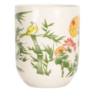 Porcelánový kalíšek na čaj s bambusem a květy- ∅ 6*8 cm / 0, 1L 6CEMU0080 obraz