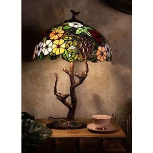 Stolní lampa Tiffany strom s květy a ptáčky Tree flower - Ø 41*57 cm E27/max 2*60W 5LL-6188 obraz