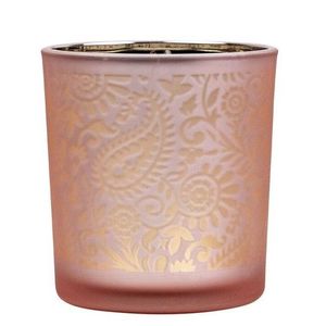 Růžovo stříbrný skleněný svícen s ornamenty Paisley vel.S - Ø 7*8cm XMWLPARS obraz