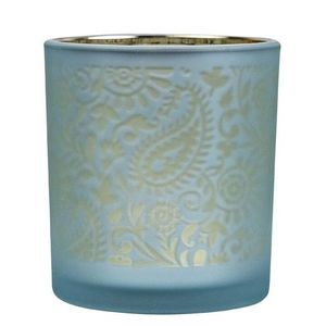 Modro stříbrný skleněný svícen s ornamenty Paisley vel.S - Ø 7*8cm XMWLPATS obraz
