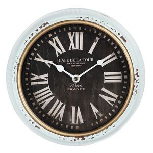 Mintové vintage nástěnné hodiny s patinou Cafe De La Tour – Ø 24 *3 cm / 1*AA 6KL0683 obraz