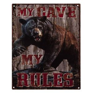 Nástěnná kovová deska s medvědem My Rules - 25*20 cm 6Y4368 obraz