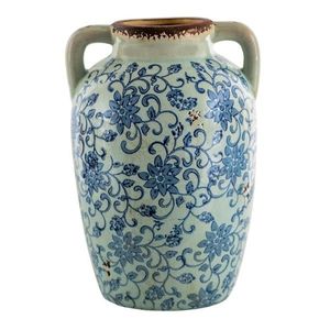 Dekorativní váza s modrými květy a uchy Tapp - 16*15*24 cm 6CE1377 obraz
