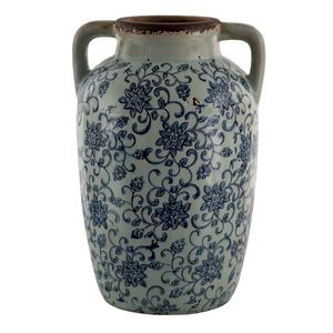 Dekorativní váza s modrými květy a uchy Tapp - 19*18*29 cm 6CE1376 obraz