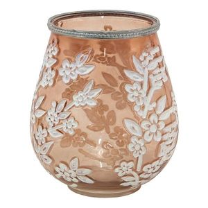 Béžovo-hnědý skleněný svícen na čajovou svíčku s květy Teane - Ø 16*19 cm 6GL3500 obraz