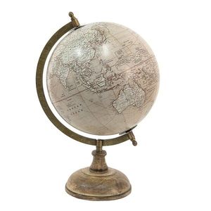Šedý dekorativní glóbus na dřevěném podstavci Globe - 22*22*37 cm 64924 obraz