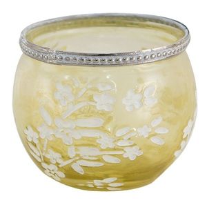 Žlutý skleněný svícen na čajovou svíčku s květy Teane - Ø 10*9 cm 6GL3495 obraz