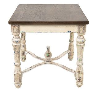Krémový antik dřevěný odkládací stolek s hnědou deskou Satina - 61*61*64 cm 50606 obraz