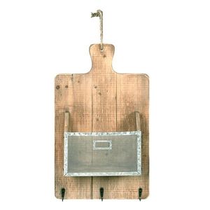 Nástěnný dřevěný box ve tvaru prkénka s háčky - 33*9*55 cm 6H2143 obraz