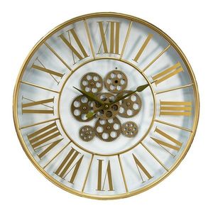 Zlaté skleněné nástěnné hodiny s ozubenými kolečky Lao - Ø 60*8 cm /1*AA 5KL0208 obraz