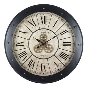 Černé kovové nástěnné hodiny s ozubenými kolečky Pit - Ø 80*9 cm 5KL0212 obraz