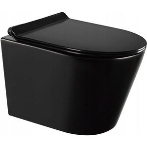 MEXEN/S Rico Závěsná WC mísa Rimless včetně sedátka s slow-slim, Duroplast, černá mat 30720185 obraz