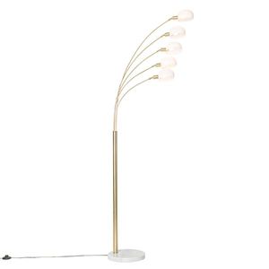 Designová stojací lampa mosazná s opálovým sklem 5-light - Sixties Marmo obraz