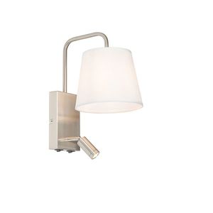Moderní nástěnná lampa bílá a ocel s lampičkou na čtení - Renier obraz