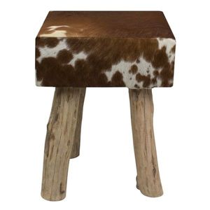 Dřevěná stolička s koženým sedákem Cowny - 30*30*45cm OMKKVRB obraz