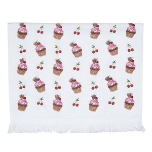 Bílý kuchyňský froté ručník s dortíčky Cherry Cupcake - 40*66 cm CTCUP obraz