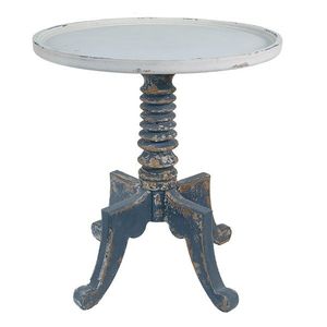 Bílo -modrý antik dřevěný kulatý jídelní stůl Tamiré - Ø 70*77 cm 5H0540 obraz