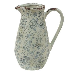 Dekorativní béžový keramický džbán se šedými květy Alana M - 20*14*25 cm 6CE1454M obraz
