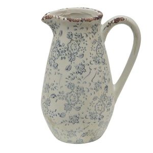 Dekorativní béžový keramický džbán se šedými květy Alana S - 16*12*22 cm 6CE1454S obraz
