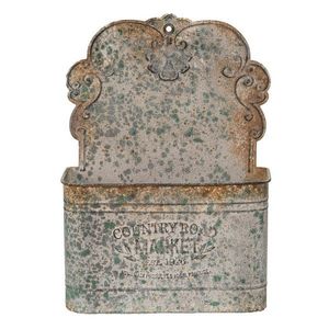 Šedý antik plechový nástěnný box na květiny s rezavou patinou Country Road - 24*10*33 cm 6Y4992 obraz