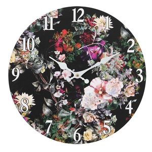 Černé nástěnné vintage hodiny s květy I – Ø 34*4 cm / 1*AA 6KL0759 obraz