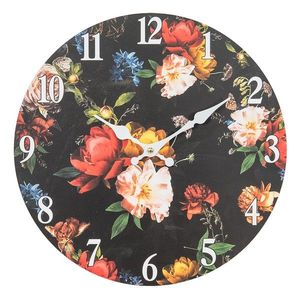 Černé nástěnné vintage hodiny s květy – Ø 34*4 cm / 1*AA 6KL0760 obraz