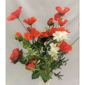 Umělá kytice růží a máku, 27 x 72 x 12 cm obraz