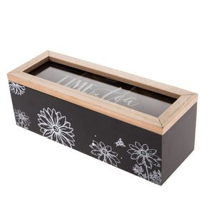 Dřevěný box na čajové sáčky Meadow flowers černá, 23 x 8 x 8 cm obraz