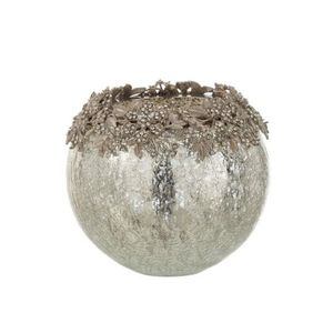 Skleněný svicen na čajovou svíčku se stříbrným zdobením a kamínky Luxy - Ø 16*15cm 7782 obraz