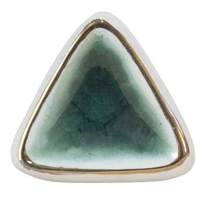 Bílo-zelená antik úchytka s popraskáním ve tvaru trojúhelníku Azue - 5*5*7 cm 65042 obraz