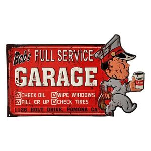 Červená kovová nástěnná cedule Bob´s Garage - 50*1*30 cm 6Y4895 obraz