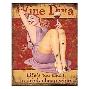 Kovová nástěnná cedule Wine Diva - 20*1*25 cm 6Y4930 obraz
