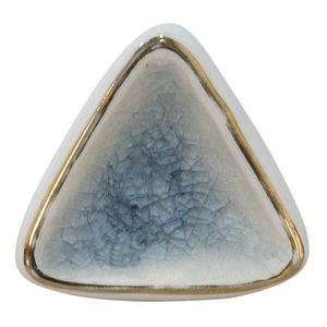 Bílo-modrá antik úchytka s popraskáním ve tvaru trojúhelníku Azue - 5*5*7 cm 65043 obraz