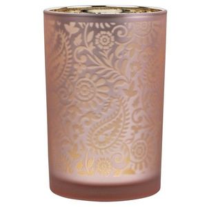 Růžovo stříbrný skleněný svícen s ornamenty Paisley vel.L - Ø 12*18cm XMWLPARL obraz