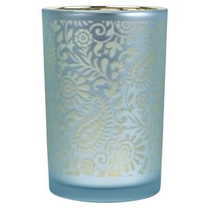 Modro stříbrný skleněný svícen s ornamenty Paisley vel.L - Ø12*18cm XMWLPATL obraz