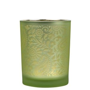 Zeleno stříbrný skleněný svícen s ornamenty Paisley vel.M - Ø10*12, 5cm XMWLPALM obraz