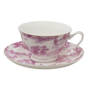 Bílo-růžový porcelánový šálek s podšálkem Chateau - Ø 10*6 / Ø 15*2 cm / 250 ml 6CEKS0001P obraz