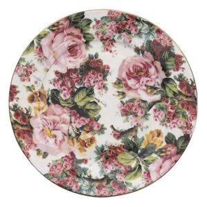 Porcelánový dezertní talířek s květy a zlatou linkou Pink Flowers - Ø 21*2 cm PFDP obraz