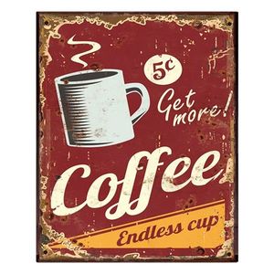 Červená nástěnná kovová cedule Coffee - 25*1*33 cm 6Y5095 obraz