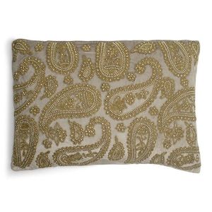 Béžový sametový polštář s ornamenty Paisley beige - 45*15*35cm SWHKFPB obraz