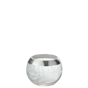 Transparentní skleněný kulatý svicen na čajovou svíčku se stříbrným zdobením - Ø 10, 5*7 cm 65143 obraz