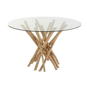 Jídelní kulatý dřevěný stůl se skleněnou deskou Branches - Ø120*75 cm 21111 obraz