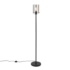 Designová stojací lampa černá s kouřovým sklem - Dome obraz