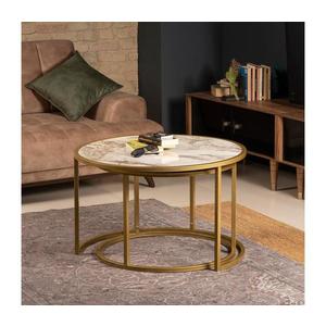 SADA 2x Konferenční stolek TAMBUR zlatá/béžová obraz