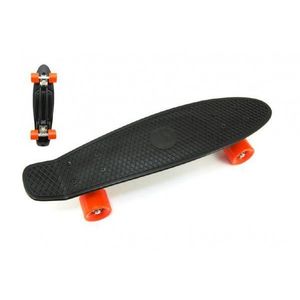 Skateboard - pennyboard 60cm nosnost 90kg, kovové osy, černá barva, oranžová kola obraz